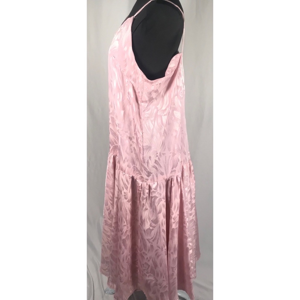 Sold--80’s Vintage Blush Pink Monochrome Floral Satin Drop Waist Midi Slip Dress - Picture 8 of 12